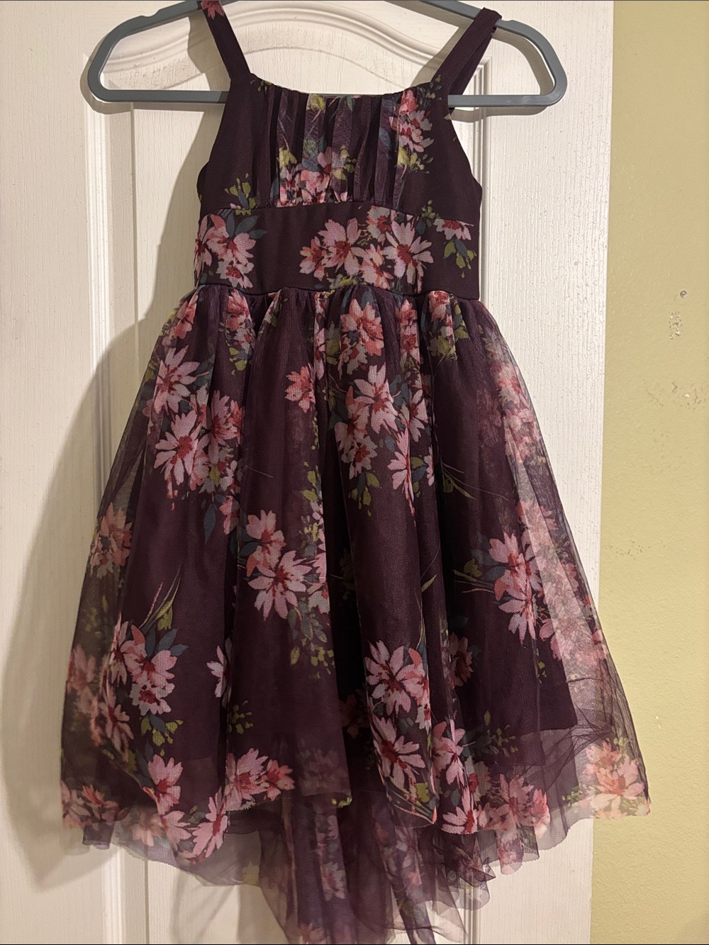 Zhenzi Plum Floral Tulle Dress with Pink Blooms